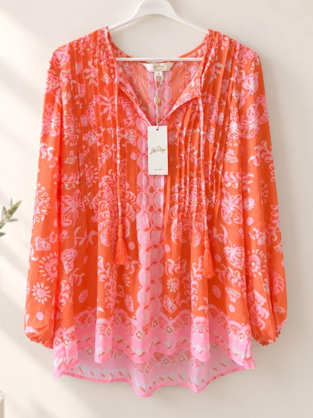 Lilly Pulitzer Marilina Long Sleeve Tunic Breezy Palm Papaya M NWT